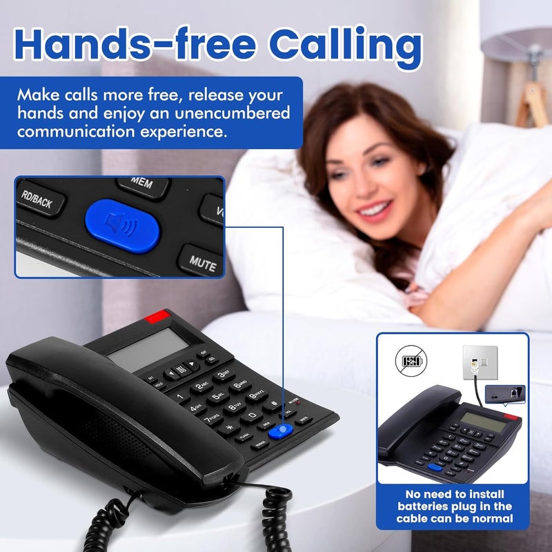 Sacumea Corded Phone, Desktop Landline with Caller ID, Adjustable Ringer and Speaker Volume, Redial, Speed Dial, Caller Indicator Light, for Home Office Hotel Use - Image 5